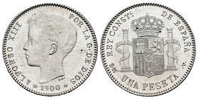 Alfonso XIII (1886-1931). 1 peseta. 1900*19-00. Madrid. SMV. (Cal-44). Ag. 5,01 g. Brillo original. UNC. Est...70,00.