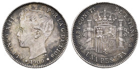 Alfonso XIII (1886-1931). 1 peseta. 1900-19-00. Madrid. SMV. (Cal-44). Ag. 4,92 g. VF. Est...20,00.