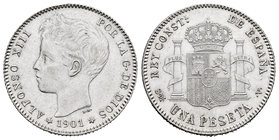 Alfonso XIII (1886-1931). 1 peseta. 1901*19-01. Madrid. SMV. (Cal-45). Ag. 5,05 g. AU. Est...75,00.