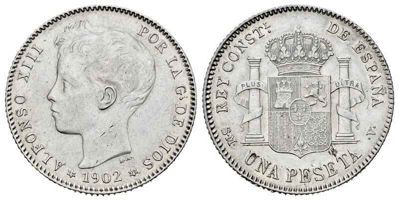 Alfonso XIII (1886-1931). 1 peseta. 1902*19-02. Madrid. SMV. (Cal-48). Ag. 4,98 ...