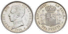 Alfonso XIII (1886-1931). 1 peseta. 1904*19-04. Madrid. SMV. (Cal-50). Ag. 5,02 g. Original luster. Almost UNC/AU. Est...100,00.