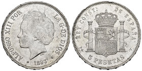 Alfonso XIII (1886-1931). 5 pesetas. 1893*18-93. Madrid. PGV. (Cal-22). Ag. 24,98 g. It retains some luster. XF. Est...250,00.