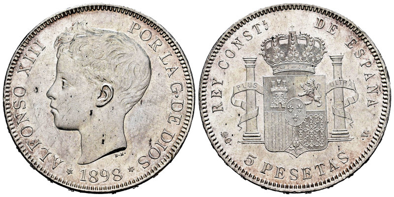 Alfonso XIII (1886-1931). 5 pesetas. 1898*18-98. Madrid. SGV. (Cal-27). Ag. 25,0...