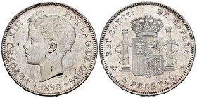 Alfonso XIII (1886-1931). 5 pesetas. 1898*18-98. Madrid. SGV. (Cal-27). Ag. 25,06 g. Original luster. AU. Est...90,00.
