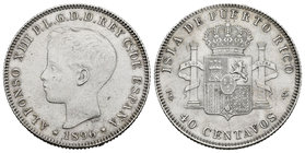 Alfonso XIII (1886-1931). 40 centavos. 1896. Puerto Rico. PGV. (Cal-83). Ag. 9,96 g. Slightly cleaned. Very scarce. Choice VF. Est...300,00.