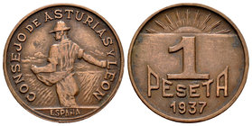 Civil War (1936-1939). 1 peseta. 1937. Asturias y León. (Cal-4). Ae. 4,83 g. VF. Est...30,00.