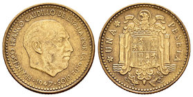 Spanish State (1936-1975). 1 peseta. 1947*19-56. Madrid. (Cal-83). 3,48 g. Scarce. XF. Est...100,00.