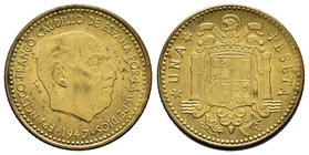 Spanish State (1936-1975). 1 peseta. 1947*19-56. Madrid. (Cal-83). 3,45 g. Almost XF. Est...200,00.