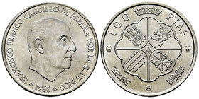 Spanish State (1936-1975). 100 pesetas. 1966*19-69. Madrid. (Cal-15). Ag. 19,14 g. Original luster. Very scarce. UNC. Est...200,00.