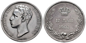 Spain. Alfonso XII (1874-1885). Medalla. 1902. Madrid. (H-1). Ag. 13,40 g. Grabador: B. Maura. 30 mm. Resto de soldadura en el canto a las 12 h. XF. E...