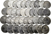 Lote de 39 monedas de 2 pesetas del Centenario, 1869 (2), 1870 (16), 1879 (4), 1881 (1), 1882 (12), 1884 (1), 1905 (3). Algunas estrellas visibles. A ...