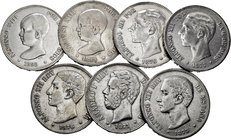 Lote de 15 monedas de 5 pesetas del Centenario 1870, 1871, 1875, 1876, 1877, 1878, 1883, 1884, 1888, 1889, 1890, 1891, 1892 (2), 1894. Algunas estrell...