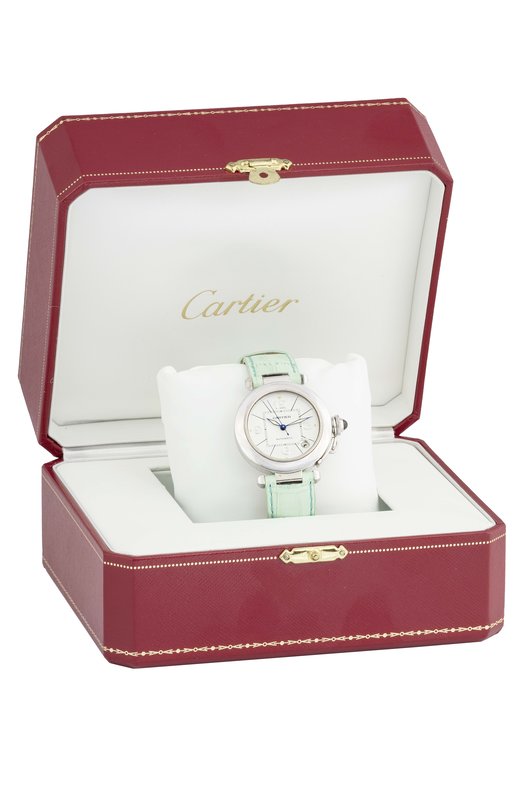 Cartier, “Pasha”, Ref. 2308. Orologio da polso, in oro bianco 18K automatico, im...