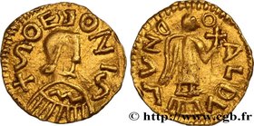 MEROVINGIAN COINAGE - SOISSONS - AISNE
Type : Triens 
Date : c. 620-670 
Mint name / Town : Soissons 
Metal : gold 
Diameter : 12,5  mm
Orientation di...