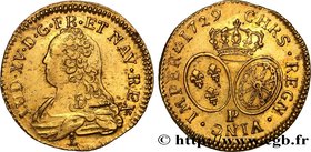LOUIS XV THE BELOVED
Type : Louis d'or dit "aux lunettes" 
Date : 1729 
Mint name / Town : Dijon 
Quantity minted : 22928 
Metal : gold 
Millesimal fi...