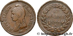 DIRECTOIRE
Type : Un décime Dupré, grand module, "refrappage" du 2 décimes 
Date : An 6 (1797-1798) 
Mint name / Town : Paris 
Quantity minted : 11263...