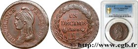 CONSULATE
Type : Un décime Dupré, grand module 
Date : An 8 (1799-1800) 
Mint name / Town : Bordeaux 
Quantity minted : 3451639 
Metal : copper 
Diame...