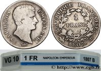 PREMIER EMPIRE / FIRST FRENCH EMPIRE
Type : 1 franc Napoléon Empereur, Calendrier grégorien 
Date : 1807 
Mint name / Town : Rouen 
Quantity minted : ...