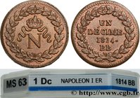 PREMIER EMPIRE / FIRST FRENCH EMPIRE
Type : Un décime à l’N couronnée 
Date : 1814 
Mint name / Town : Strasbourg 
Quantity minted : --- 
Metal : bron...
