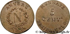 PREMIER EMPIRE / FIRST FRENCH EMPIRE
Type : 5 cent. Anvers à l'N, grand module 
Date : 1814 
Mint name / Town : Anvers 
Quantity minted : 180 
Metal :...