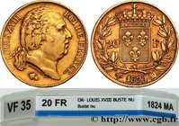 LOUIS XVIII
Type : 20 francs or Louis XVIII, tête nue 
Date : 1824 
Mint name / Town : Marseille 
Quantity minted : 1983 
Metal : gold 
Millesimal fin...