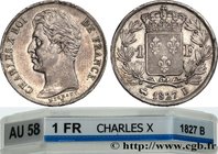 CHARLES X
Type : 1 franc Charles X, matrice du revers à cinq feuilles 
Date : 1827 
Mint name / Town : Rouen 
Quantity minted : 96157 
Metal : silver ...