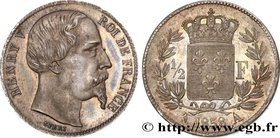 HENRY V COUNT OF CHAMBORD
Type : 1/2 franc 
Date : 1858 
Mint name / Town : Paris 
Quantity minted : --- 
Metal : silver 
Millesimal fineness : 900  ‰...