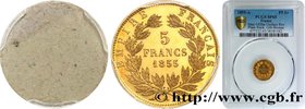 SECOND EMPIRE
Type : Essai de frappe de revers de 5 francs or Napoléon III tête nue 
Date : 1855 
Mint name / Town : Paris 
Quantity minted : --- 
Met...