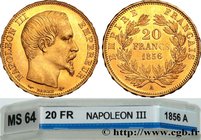 SECOND EMPIRE
Type : 20 francs or Napoléon III, tête nue 
Date : 1856 
Mint name / Town : Paris 
Quantity minted : 17284062 
Metal : gold 
Millesimal ...