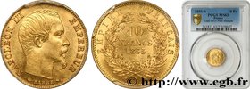 SECOND EMPIRE
Type : 10 francs Napoléon III, tête nue, petit module 
Date : 1855 
Mint name / Town : Paris 
Quantity minted : 940067 
Metal : gold 
Mi...