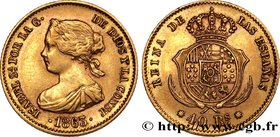 SPAIN - KINGDOM OF SPAIN - ISABELLA II
Type : 40 Reales 
Date : 1863 
Mint name / Town : Madrid 
Quantity minted : - 
Metal : gold 
Millesimal finenes...