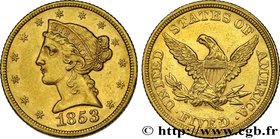 UNITED STATES OF AMERICA
Type : 5 Dollars "Liberty" 
Date : 1853 
Mint name / Town : Philadelphie 
Quantity minted : 305770 
Metal : gold 
Millesimal ...