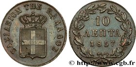 GREECE - KINGDOM OF GREECE – OTTO
Type : 10 Lepta 
Date : 1857 
Quantity minted : 883000 
Metal : copper 
Diameter : 28  mm
Orientation dies : 6  h.
W...