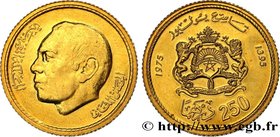 MOROCCO - HASSAN II
Type : 250 Dirhams AH 1395 
Date : 1975 
Quantity minted : 5000 
Metal : gold 
Millesimal fineness : 900  ‰
Diameter : 21  mm
Orie...