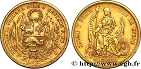 PERU
Type : 20 Soles 
Date : 1863 
Mint name / Town : Lima 
Metal : gold 
Millesimal fineness : 875  ‰
Diameter : 35  mm
Orientation dies : 6  h.
Weig...