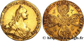 RUSSIA - CATHERINE II
Type : 10 Roubles 
Date : 1766 
Mint name / Town : Saint-Petersbourg 
Quantity minted : 159000 
Metal : gold 
Millesimal finenes...