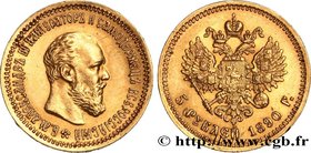 RUSSIA - ALEXANDER III
Type : 5 Rouble 
Date : 1890 
Mint name / Town : Saint-Petersbourg 
Quantity minted : 5600000 
Metal : gold 
Millesimal finenes...