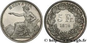 SWITZERLAND - CONFEDERATION OF HELVETIA
Type : 5 Francs Helvetia 
Date : 1874 
Mint name / Town : Bruxelles 
Quantity minted : 196000 
Metal : silver ...