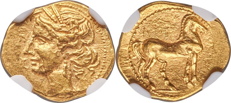 ZEUGITANA. Carthage. Ca. 221-201 BC. AV quarter-shekel (13mm, 1.78 gm, 12h). NGC...