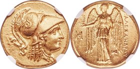MACEDONIAN KINGDOM. Alexander III the Great (336-323 BC). AV stater (18mm, 8.56 gm, 12h). NGC Choice AU 5/5 - 3/5. Late lifetime or early posthumous i...