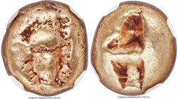 IONIA. Ephesus. Ca. 600-550 BC. EL third-stater or trite (12mm, 4.64 gm). NGC VF 3/5 - 4/5. 'Primitive' bee, viewed from above / Two incuse squares of...