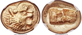 LYDIAN KINGDOM. Alyattes or Walwet (ca. 610-546 BC). EL third-stater or trite (13mm, 4.69 gm). NGC Choice XF 5/5 - 4/5, countermarks. Uninscribed, Lyd...