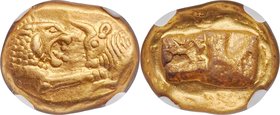 LYDIAN KINGDOM. Croesus and later (ca. 561-546 BC). AV stater (16mm, 8.03 gm). NGC AU S 5/5 - 5/5. Sardes, "Light" standard, ca. 553-539 BC. Confronte...