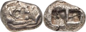 LYDIAN KINGDOM. Croesus (561-546 BC). AR stater (21mm, 10.66 gm). NGC Choice XF 5/5 - 3/5, scuff. Sardes, ca. 561-550 BC. Confronted foreparts of lion...