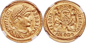 Valens, Eastern Roman Empire (AD 364-378). AV solidus (21mm, 4.44 gm, 11h). NGC MS 5/5 - 4/5. Antioch, 9th officina, AD 372. D N VALENS-PER F AVG, pea...