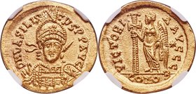 Basiliscus, Eastern Roman Empire (AD 475-476). AV solidus (20mm, 4.49 gm, 6h). NGC MS 5/5 - 3/5, light graffito. Constantinople, January AD 475-August...
