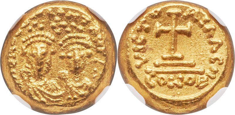 Heraclius (AD 610-641) and Heraclius Constantine. AV solidus (11mm, 4.51 gm, 6h)...