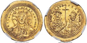 Basil II Bulgaroctonos (AD 976-1025) with Constantine VIII. AV histamenon nomisma (26mm, 4.40 gm, 7h). NGC Choice MS 5/5 - 5/5. Constantinople, AD 989...