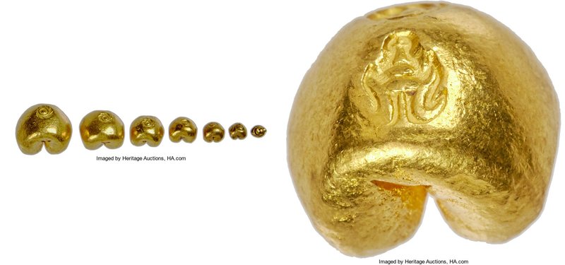 Rama IV 7-Piece Uncertified gold "Bullet" Denomination Set ND (1851), 1) 1/64 Ba...