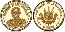 Republic 5-Piece Uncertified gold "First Anniversary of the Republic" Proof Set 1967, 1) 10 Francs, KM11 2) 20 Francs, KM12 3) 25 Francs, KM13 4) 50 F...